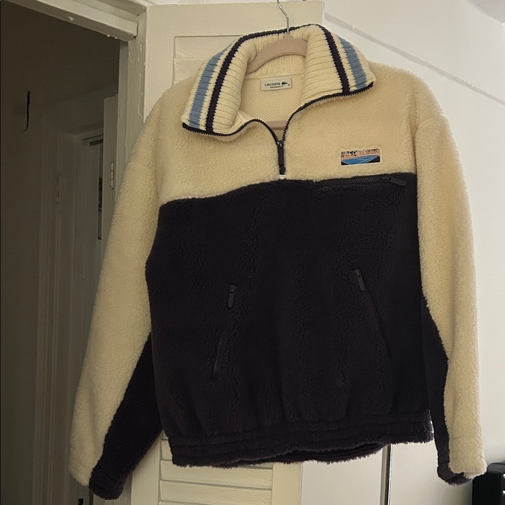 Lacoste Cream and Black Fleece Jacket